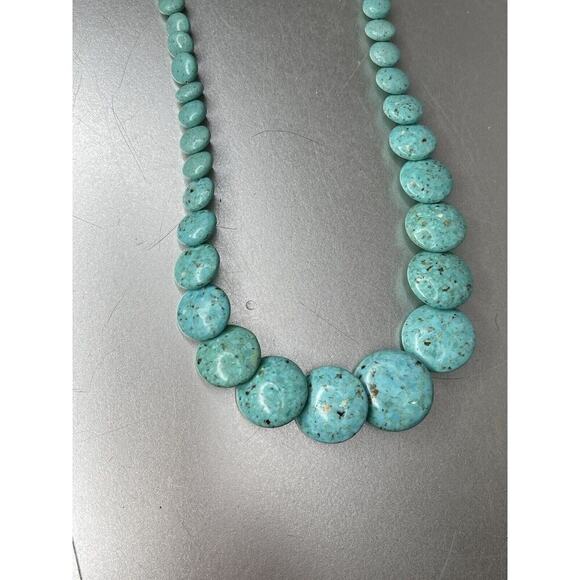 Signed Desert Rose Trading Company Flat Round Turqouise Stone Necklace 925 - Picture 4 of 6